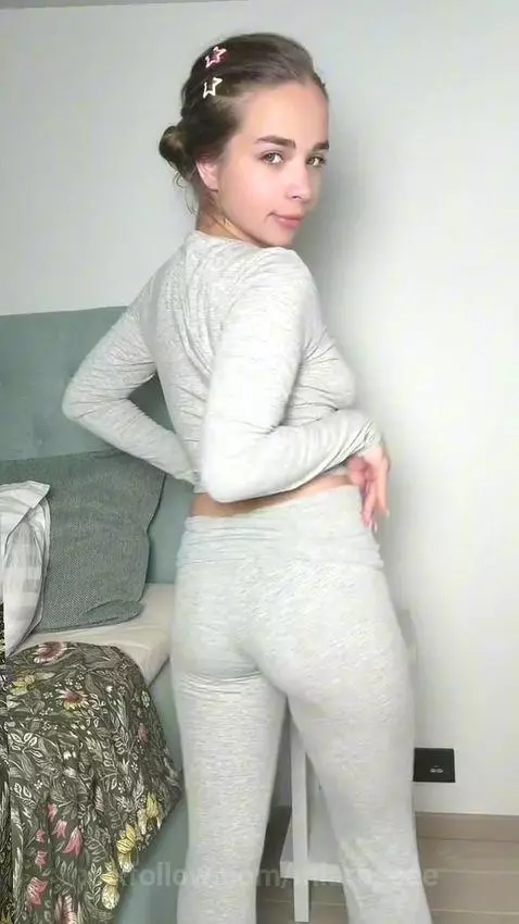18+ Young sexy ass exposed, pulling down tight gray pants. by miaroseee