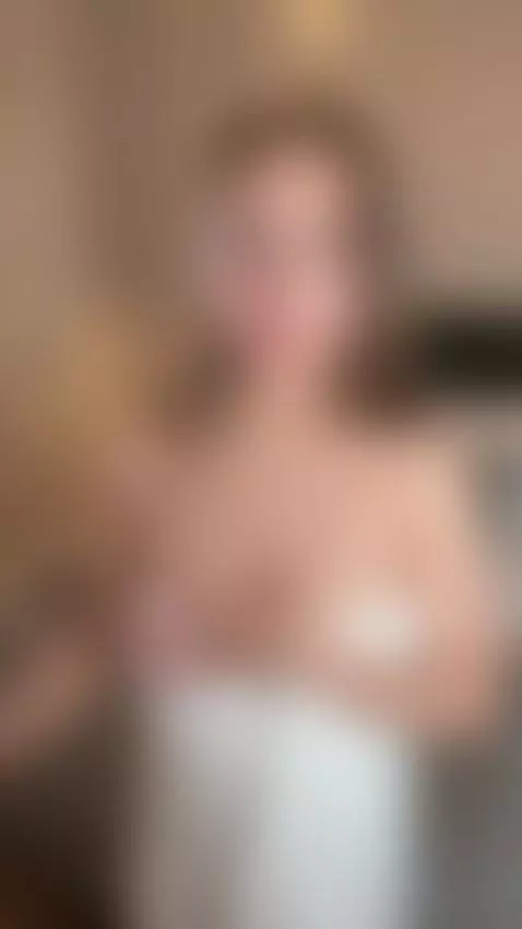 18+ Sexy brunette teases perky tits in towel, red lace bra. by miaroseee