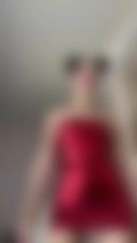 Red metallic mini dress and space buns by holyharlott