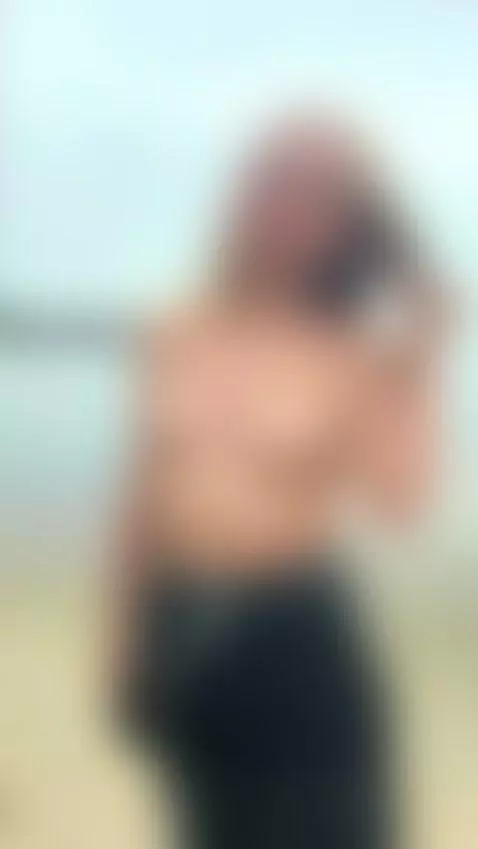18+ Young blonde's perky nude tits teased on foggy beach. by crazylexi