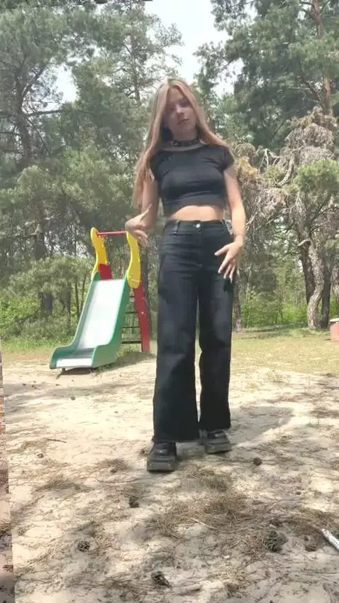 18+ Sexy blonde in tight crop top, flaunting curves in park. by crazylexi
