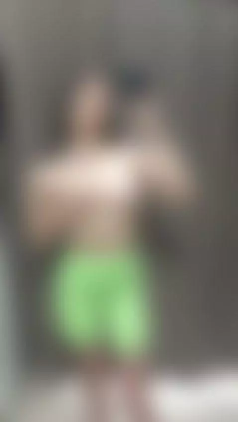 18+ Sexy nude tits tease in green shorts, perky ass flex. by karawaves