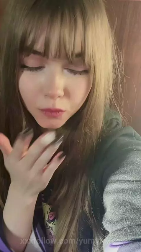 18+ Sexy bangs babe smiling in tight hoodie tease. by yuminekoo
