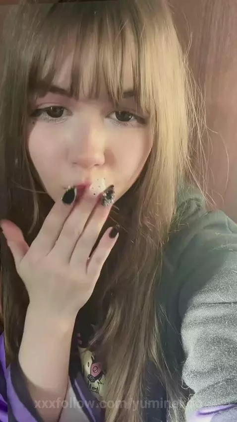 18+ Cute bangs, sexy smile, teasing wave in hoodie. by yuminekoo