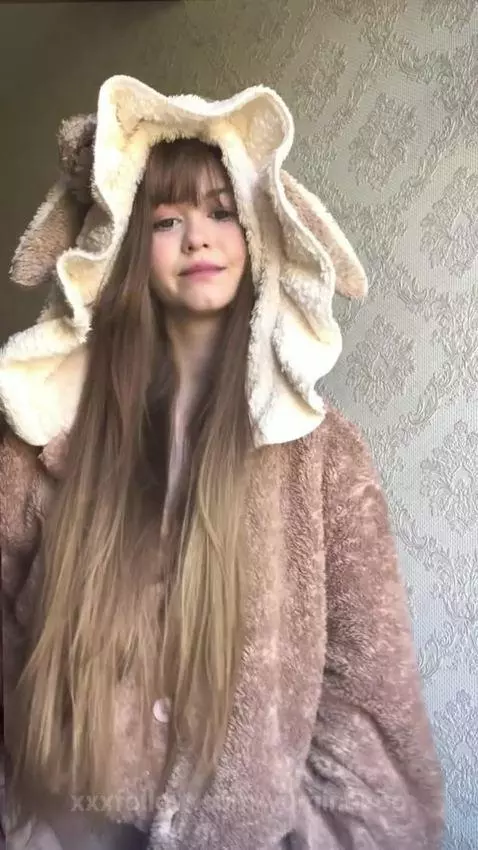 18+ Cute bear hood hides perky tits, then nude reveal. by yuminekoo