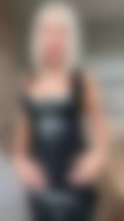 Blonde tease in a tight black latex dress by alexagreyforyou