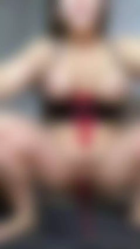 Bouncing hard on this dildo in red lingerie.. tits flopping ... by velvetvices