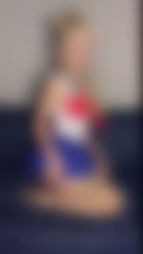 Blonde girl spreads legs on blue couch 🔥 by heldeluxe